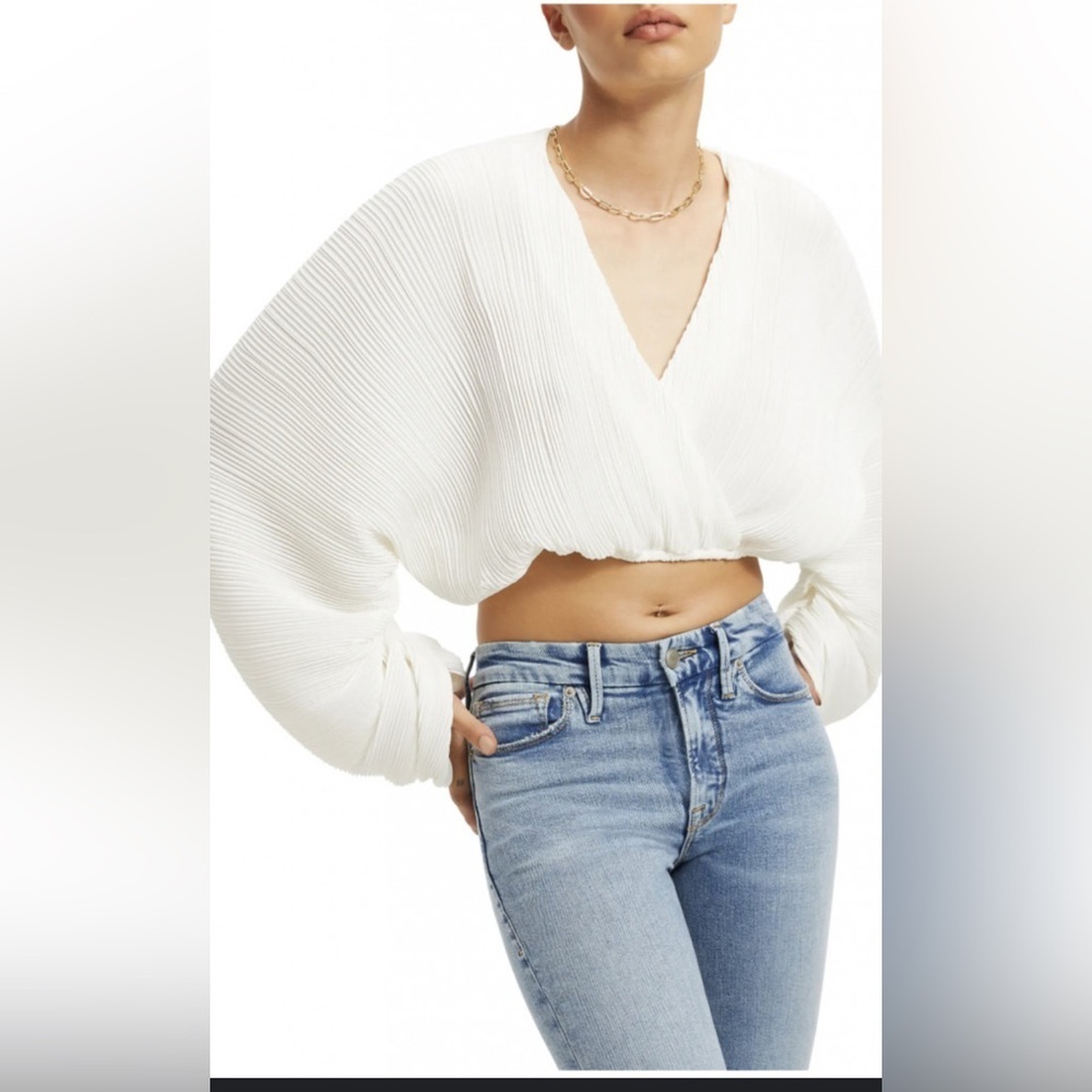 Good American NWT White Plissé Wrap Blouse Size 1/2